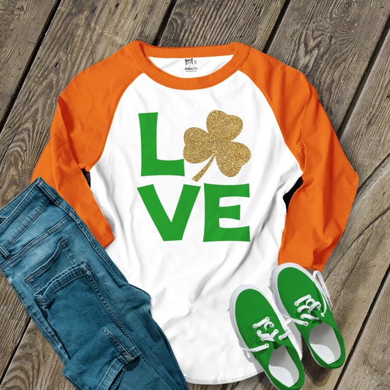 St. Patricks Day shirt love glitter or foil vinyl shamrock | Etsy
