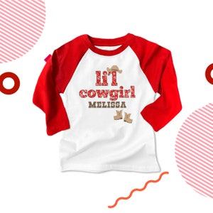 Personalized girls li&#39;l cowgirl western buckaroo raglan Tshirt MCOW-008-R