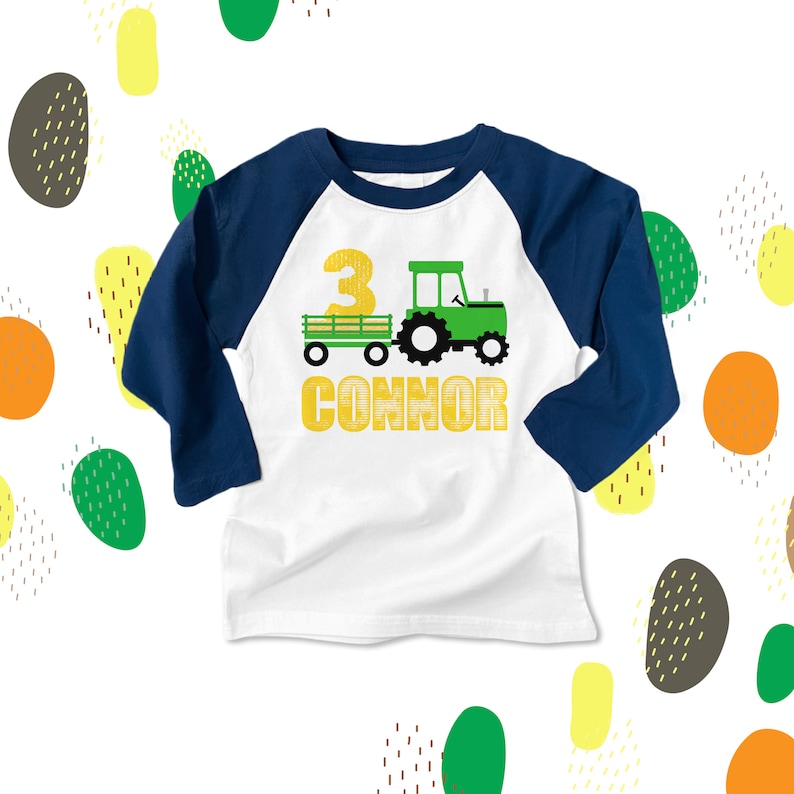 Tractor birthday shirt any age birthday tractor shirt green tractor themed birthday personalized shirt plow tractor 22BD-007-R afbeelding 3