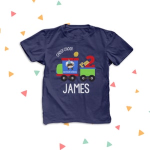 Birthday express train shirt childrens personalized choo choo train birthday DARK Tshirt 22BD-082-D image 2