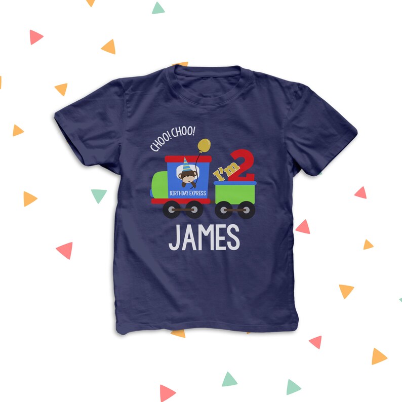 Birthday express train shirt childrens personalized choo choo train birthday DARK Tshirt 22BD-082-D image 2