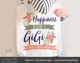 grandma tote bag | gigi tote bag | happiness is being a GiGi | personalized gigi tote bag - mother's day gift 22MD-079-Bag