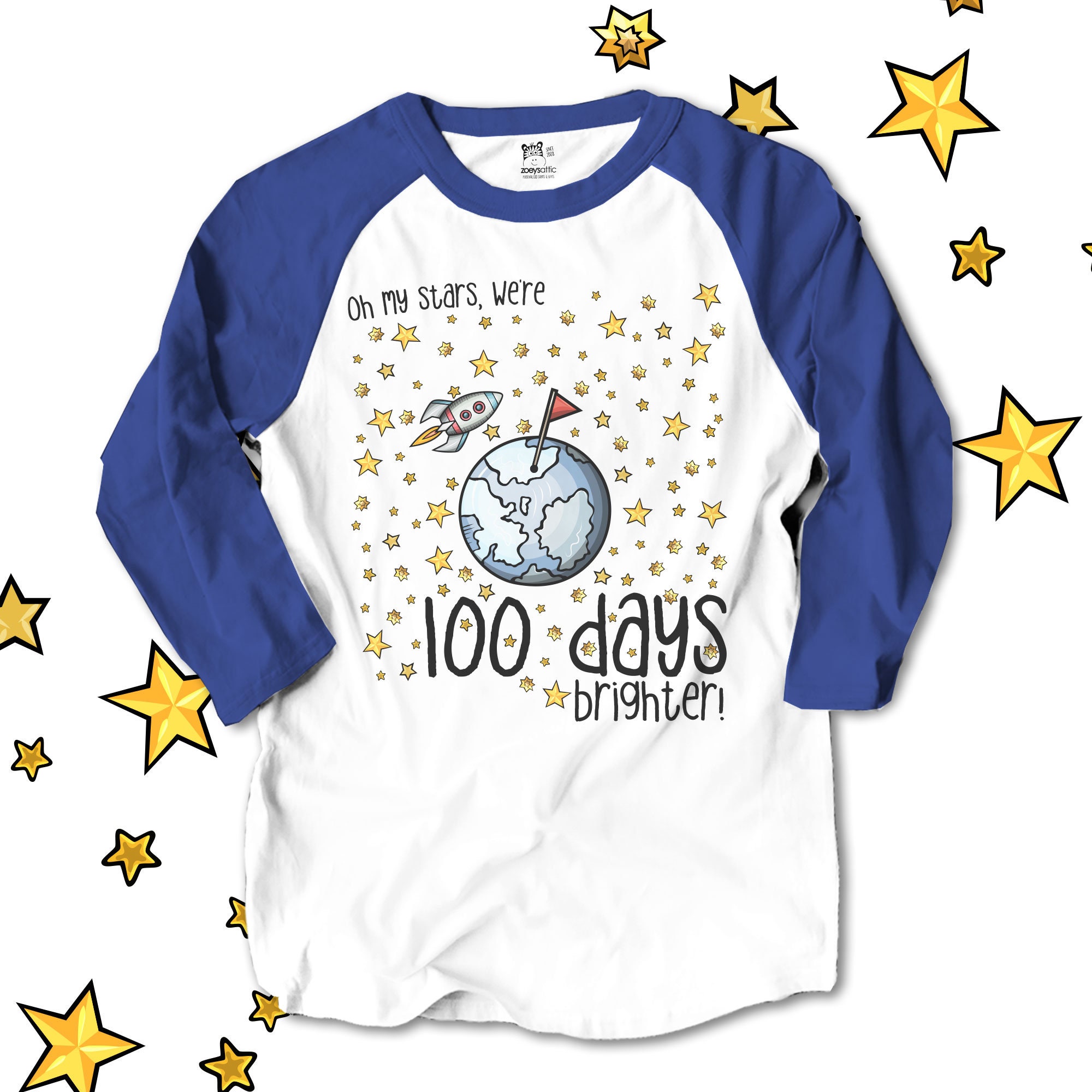 Teacher Shirt - 100 Days Brighter Stars Hundred Day Raglan Shirt 