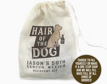 hair of the dog birthday party hangover recovery kit 50th 40th 21st birthday bachelor party muslin bag only or complete recovery kit