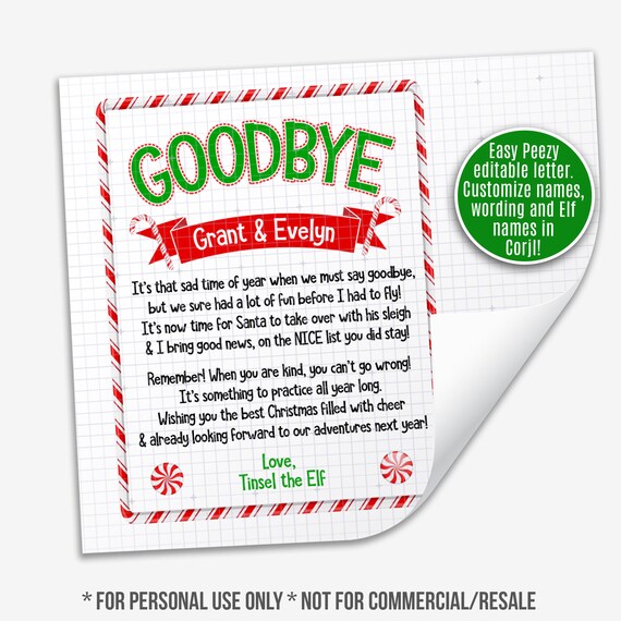 Lettera di addio personalizzata dell'elfo / lettera di addio dell'elfo di Natale ai bambini dell'elfo lettera di addio dell'elfo scaricabile
