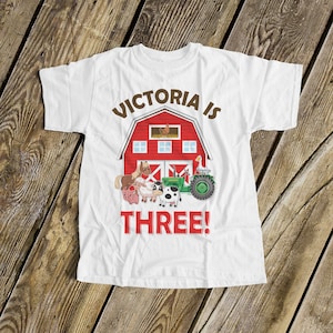 Farm birthday shirt with barn and tractor and animals - oh my - completely personalized birthday Tshirt 22BD-002