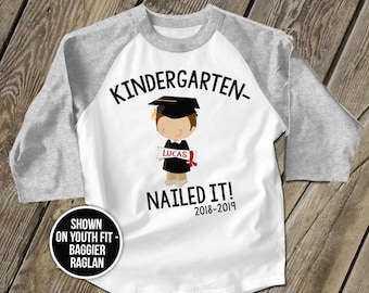 Kindergarten graduation shirt - funny kindergarten nailed it boys personalized RAGLAN style graduation Tshirt 22MSCL-031-BR