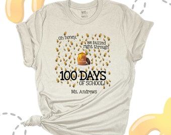 Teacher shirt - 100 Days Smarter - honey bee hundred day crew neck unisex t-shirt 22MSCL2-032