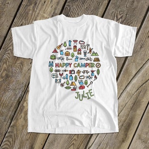 happy camper - kids camping shirt - fun vacation tshirt summer camp MCMP-002