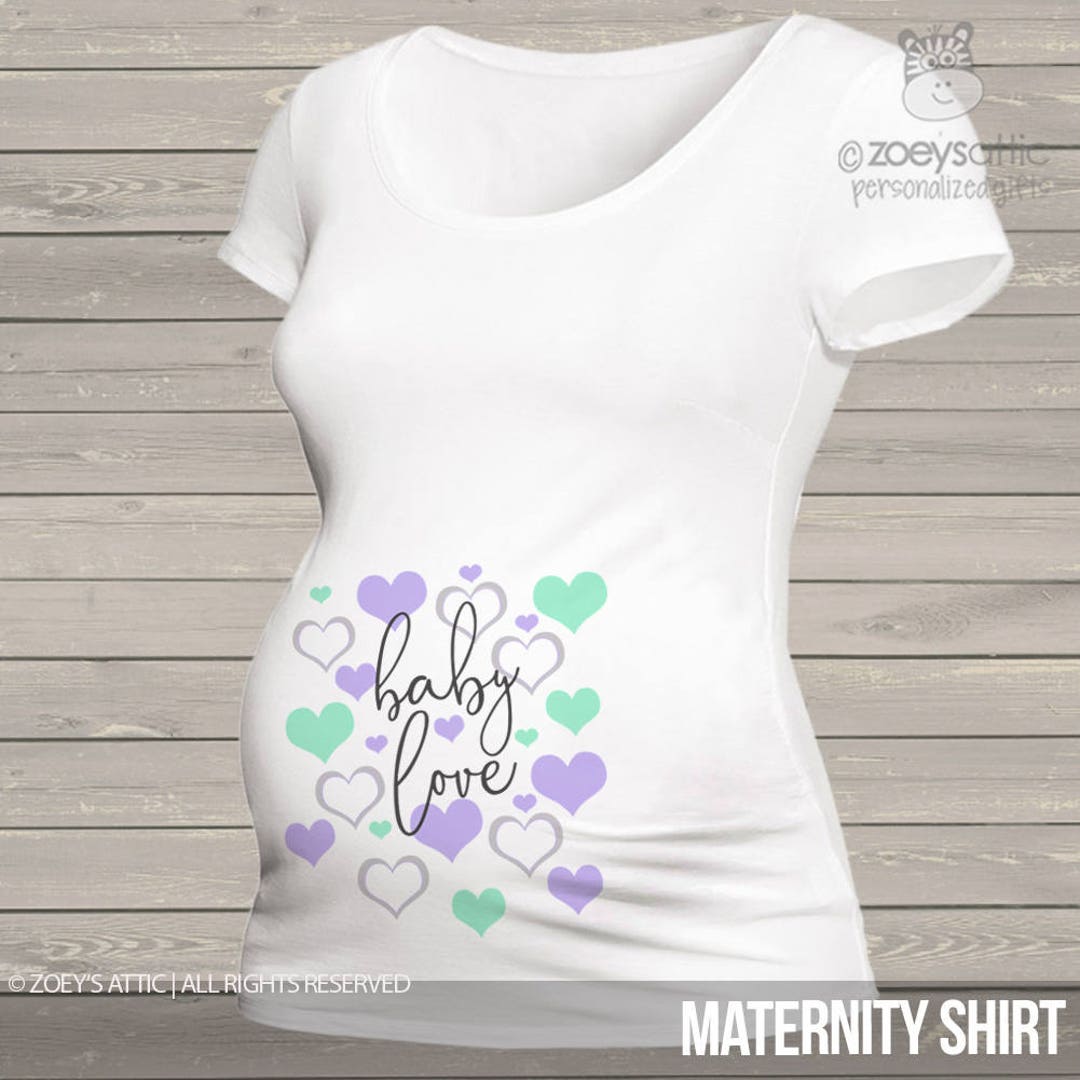 Maternity Hearts Baby Love Funny Sweet Long or Short Sleeve
