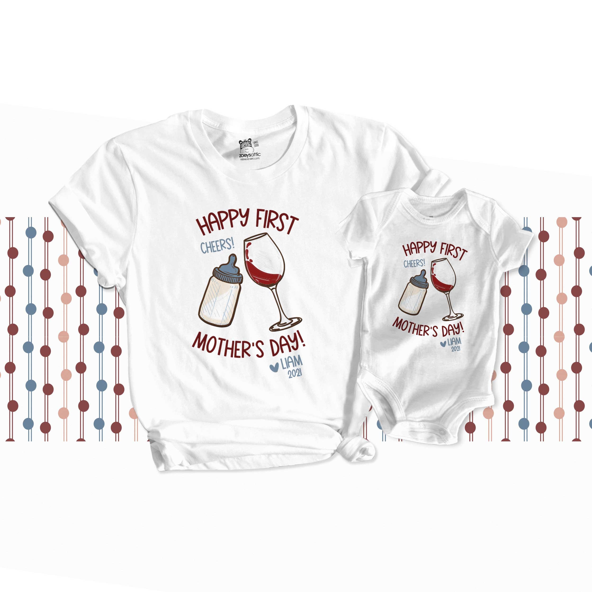 First Mothers Day Shirts Mommy Baby Boy Cheers Matching Shirt and