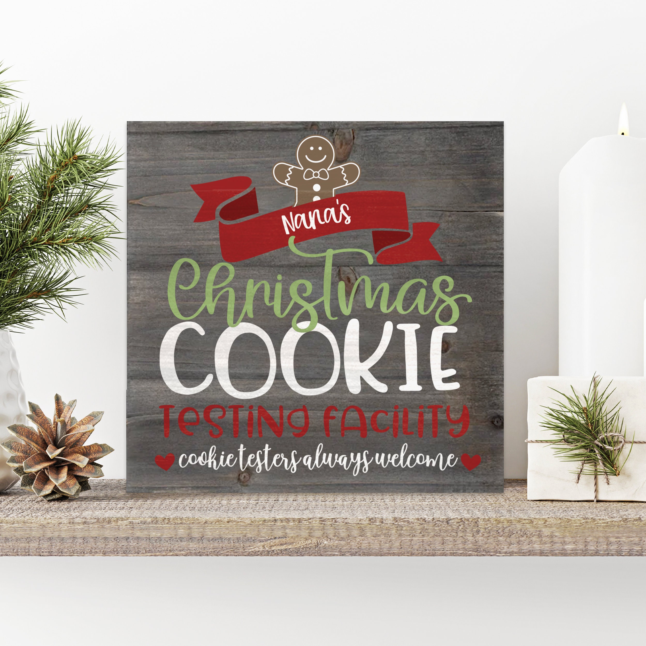 40 Festive Christmas Kitchen Decor Ideas to Spice Up Your Home: Jolly Touches for a Merry Cooking Space 18 christmas cookie testing facility sign graywash or whitewash wood…