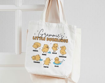 Grammie's (or nana or grandma or any title) little ducklings personalized tote bag - choose value or heavyweight tote 23MD-006-Bag