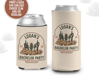 Bachelor party can coolies | desert cactus personalized beverage insulators | slim or regular can size party favors MCC-195