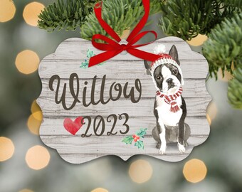Cute boston terrier ornament | personalized first christmas terrier ornament | pet dog ornament | Boston Terrier Christmas Ornament MBO-023