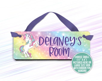 Room door sign | whimsical unicorn room sign | girls unicorn personalized door sign sign-001