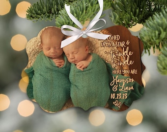 Twins First Christmas wished upon a star photo WOOD ornament - popular unique Christmas gift BLX-002-tw
