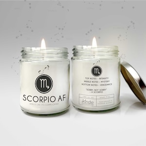 funny scorpio AF zodiac scorpion candle gift for october november birthday smells like it&#39;s complicated soy blend wax candle zodiac birthday