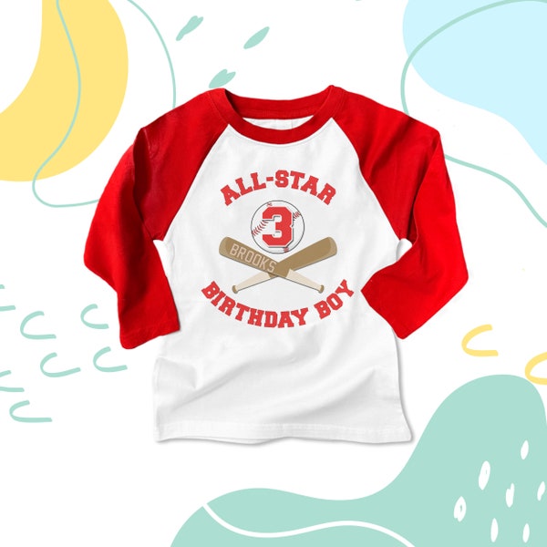 Birthday Boy shirt - ALL STAR baseball, sports themed birthday party  raglan t-shirt 22BD-059-R