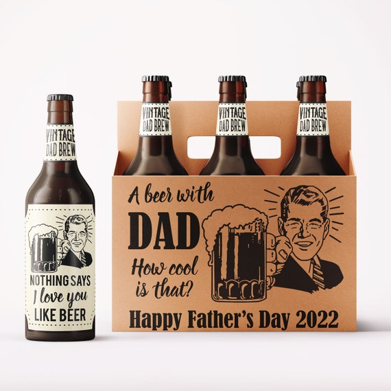 Regalo de cerveza para el día del padre con papá, paquete de seis cervezas  de cartón, feliz día del padre, cerveza, 6 etiquetas para botellas de