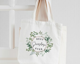 Grandma tote bag | mother's day green leaf wreath tote poly linen bag | best grandma ever mothers day birthday gift tote sub-bag-014-grandma