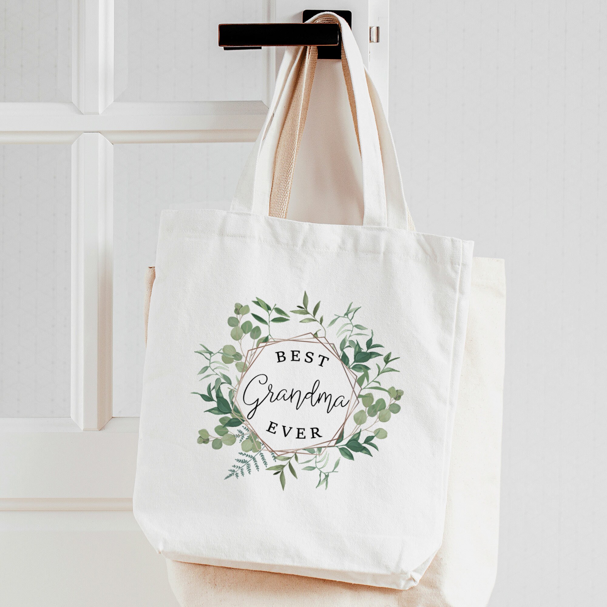 Mother's Day Tote Bag | Best Mom Ever Leafy Green Wreath Poly