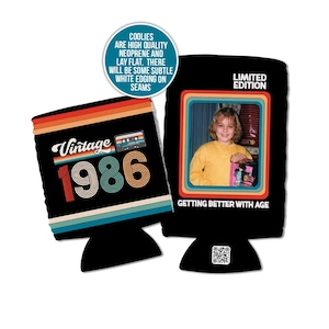 40th birthday photo slim or regular can coolie | personalized classic nostalgia can cooler | any age birthday party favor can cooler retro image 4