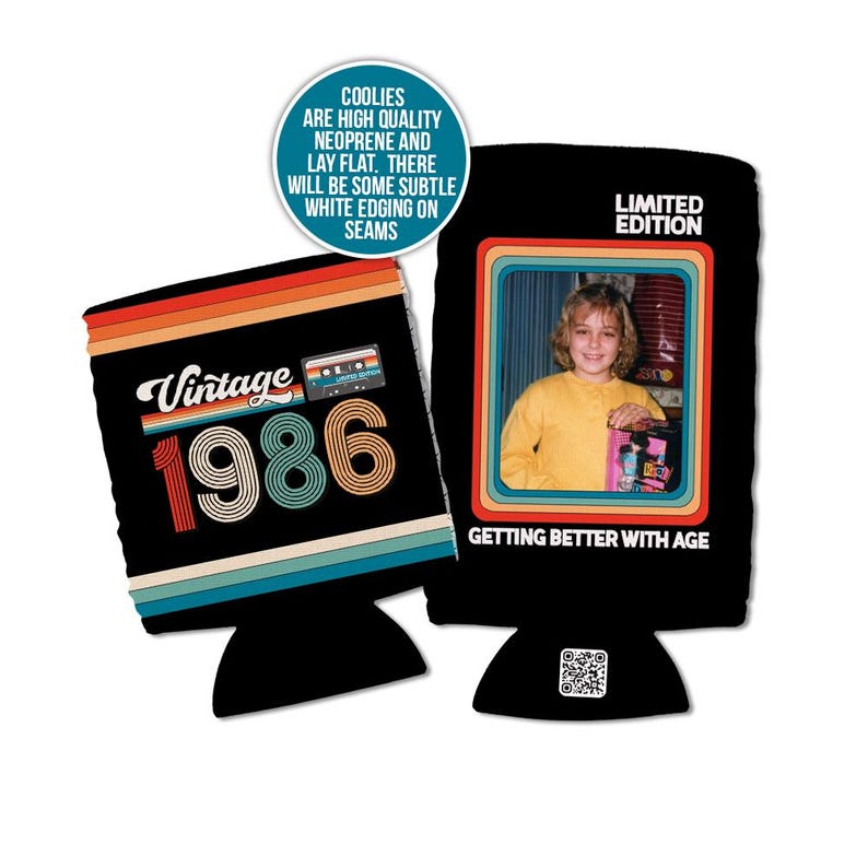 40th birthday photo slim or regular can coolie | personalized classic nostalgia can cooler | any age birthday party favor can cooler retro image 4