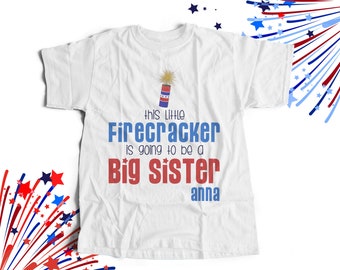 Going to be a big sister 4th of july little firecracker pregnancy announcement Tshirt 22SNLJ-010