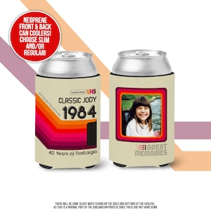 40th birthday photo slim or regular can coolie personalized classic nostalgia can cooler any age birthday party favor can cooler MCC-172 image 3