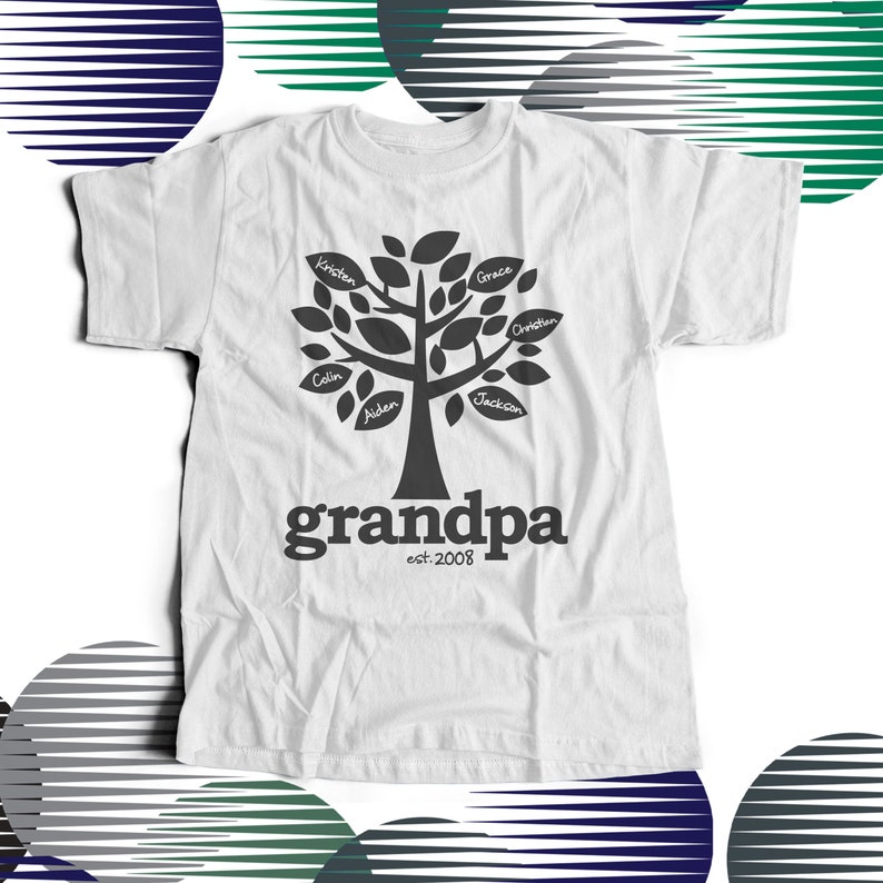 Grandpa shirt family tree grandpa established t-shirt personalized with multiple grandkid names great Father's Day gift 22FD-027-G White