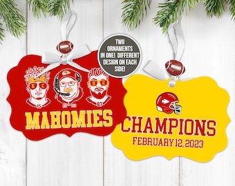 kansas city football ornament 2023 super bowl champions two-sided commemorative ornament funny mahomies aluminum ornament fan gift blx-007