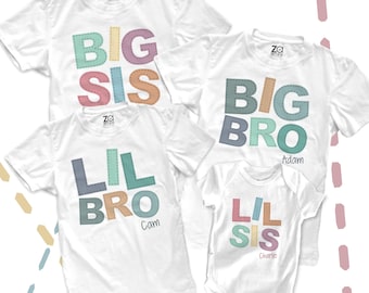 matching sibling shirts - sibling set of FOUR shirts big brother big sister mix and match - Stitch Font sibling shirts MSS2-016-4Set