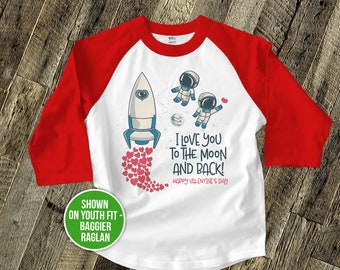 kids valentines day shirts | love you to the moon and back valentine raglan shirt | happy valentine's day raglan tee 22SNLV-093-R