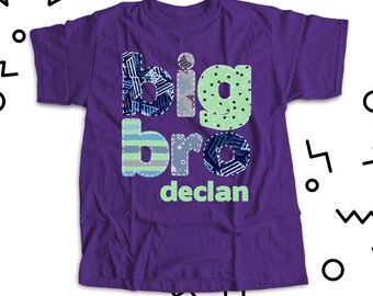 Big Brother Colorful Stitched Look Pattern Big Bro DARK Tshirt MSL