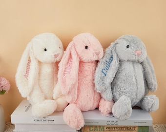Personalized Embroidered Plush Rabbit, Custom Newborn Gift