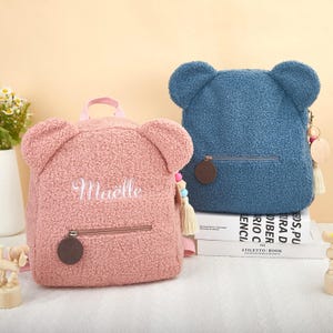 Sac à dos personnalisé ours pour enfant, sac d'école avec prénom brodé personnalisé, cadeau de rentrée pour tout-petit, joli sac à dos ours en peluche pour voyage d'enfants