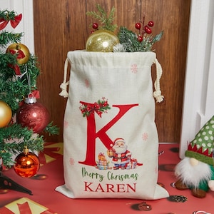 Christmas Santa Sack,custom Christmas Toy Sack - Name & Initial,Personalized Christmas Sack,Sack For Christmas Present,Santa Bag