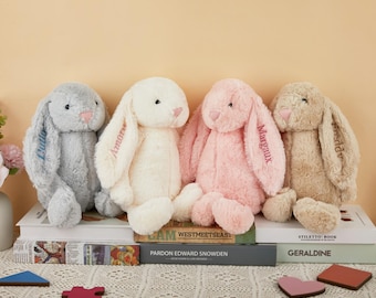Conejito bordado personalizado, juguete de conejito personalizado, conejito con monograma personalizado, peluche de conejito suave, regalo para baby shower
