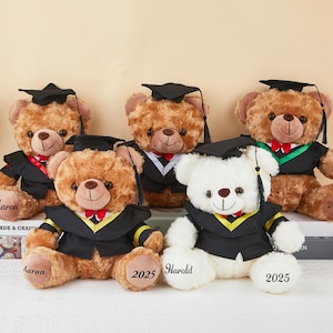 Gepersonaliseerde naam afstudeerbeer, pluche bacheloruniform teddybeer cadeau voor afgestudeerden, afstudeerbeer 2025 met mortelbord afstuderen aandenken