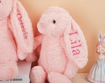 Personalized Embroidered Bunny Soft Plush Toy, Custom embroidered rabbit, Newborn Gift, Baby Shower Gift, Monogrammed Bunny Rabbit