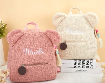 Custom Toddler Plush Bear Backpack, Embroidered Name, Kids Travel Bag