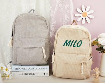 Personalized Children's Backpack With Name,Personalized Kids Backpack,Embroidered Corduroy Backpack,Kids School Bag,School Bag，Children Gift
