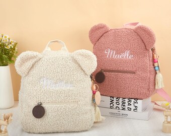 Personalisierter Plüschbär Rucksack, gestickter Name, Kleinkind Schultasche