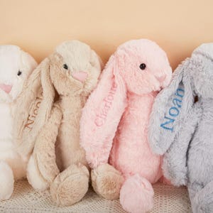 Custom Embroidered Bunny Rabbit with Name | Personalized Stuffed Animal | Flower Girl Gift | Baby Shower Gift Newborn Keepsake Plush