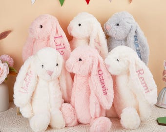 Personalized Embroidered Bunny: Newborn Gift, Baby Shower Plush Toy