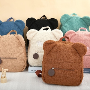 Cartable personnalisé avec prénom et nom d'enfant, sac personnalisé avec nom et motif, sac brodé en peluche pour tout-petit, sac à dos cadeau d'anniversaire pour enfant