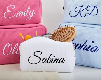 Personalized Waffle Cosmetic Bag: Custom Monogram Embroidered Toiletry Bag