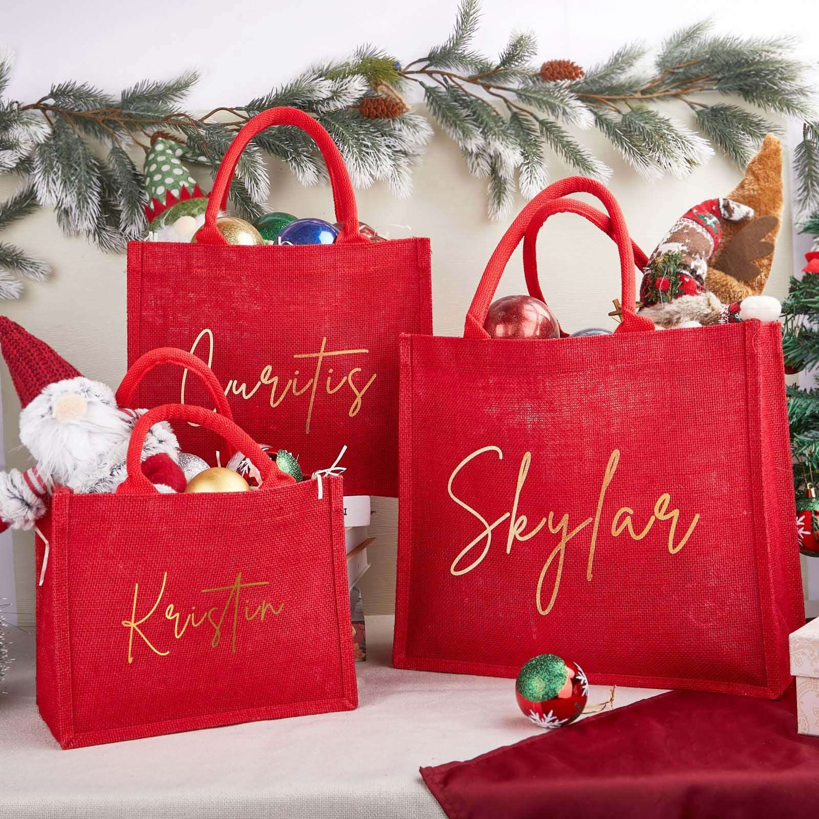 Personalized Red Burlap Christmas Gift Bag & Charm,christmas Party