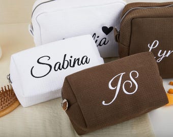 Monogrammed Waffle Toiletry Bag, Custom Travel Makeup Bag